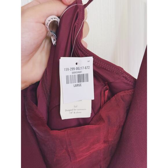 NWT Abercrombie & Fitch V-Neck Sheer Sleeveless Midi Dress Wine Red Large Event - Picture 8 of 11